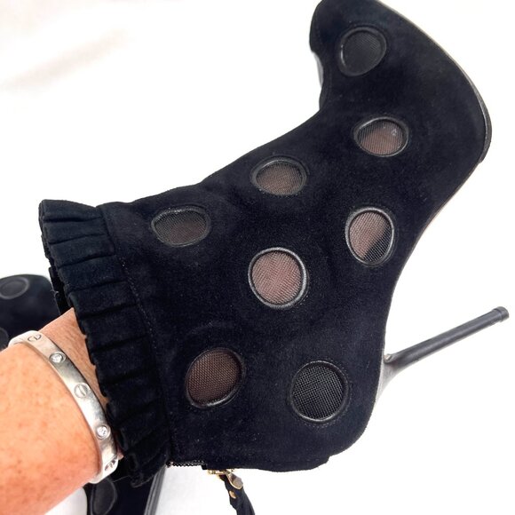Auc SERGIO ROSSI Suede Mesh Accents Ankle/Sock Black Boots 6 - Picture 5 of 12